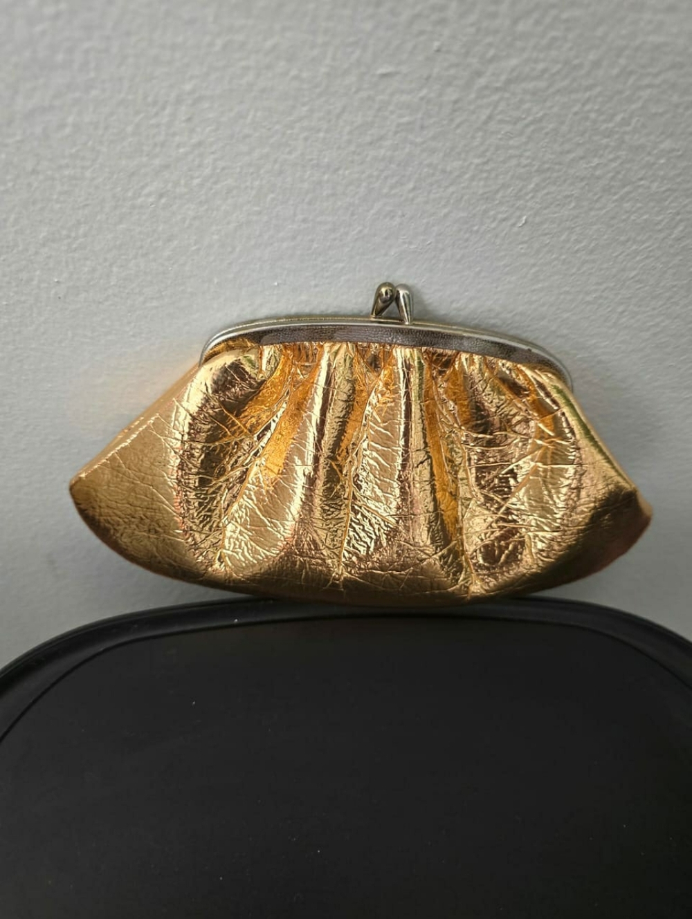 Vintage 50-60s Metallic Gold Clutch Handbag Chain Shoulder Strap